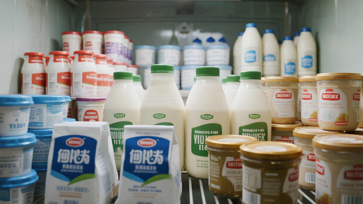 jimeng-2025-12-16-4192-在一个很大的冷库里面，摆放着整整齐齐的酸奶，有罐装的有袋装的.png