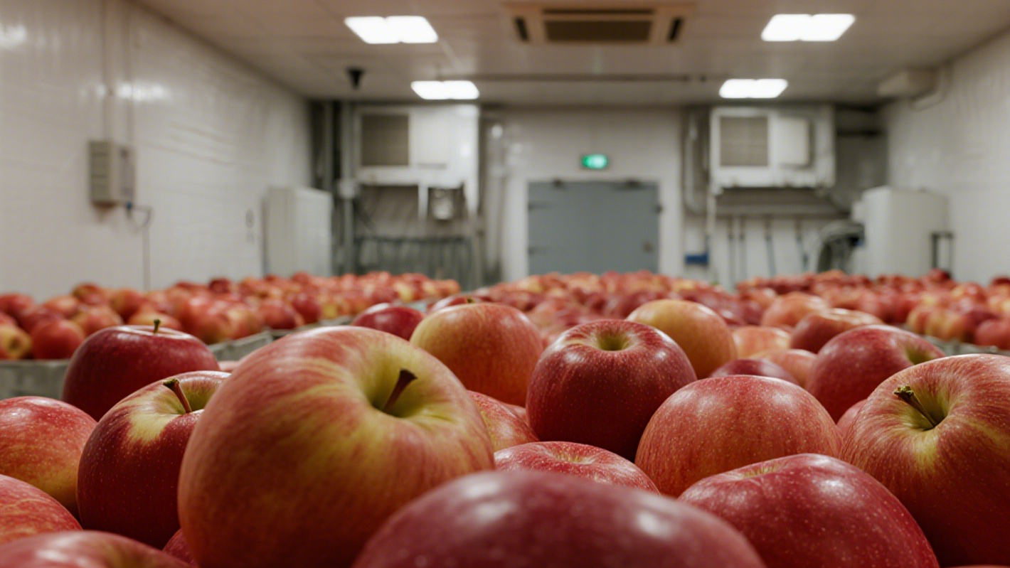 jimeng-2025-12-23-6817-在一个很大的<a href='/tags/212.html' class='tagsall' title='冷库'>冷库</a>里面，堆放着整整齐齐的苹果.png